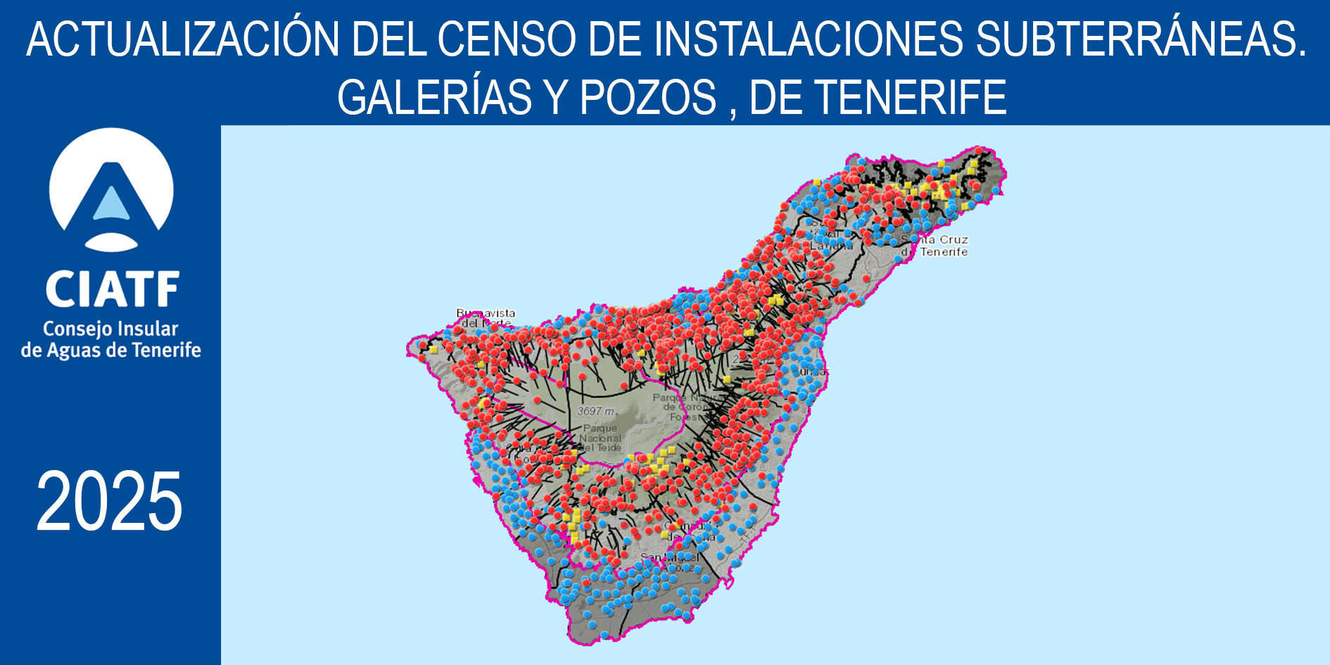ACTUALIZACIÓN DEL CENSO DE INSTALACIONES SUBTERRÁNEAS.  GALERÍAS Y POZOS , DE TENERIFE 2025